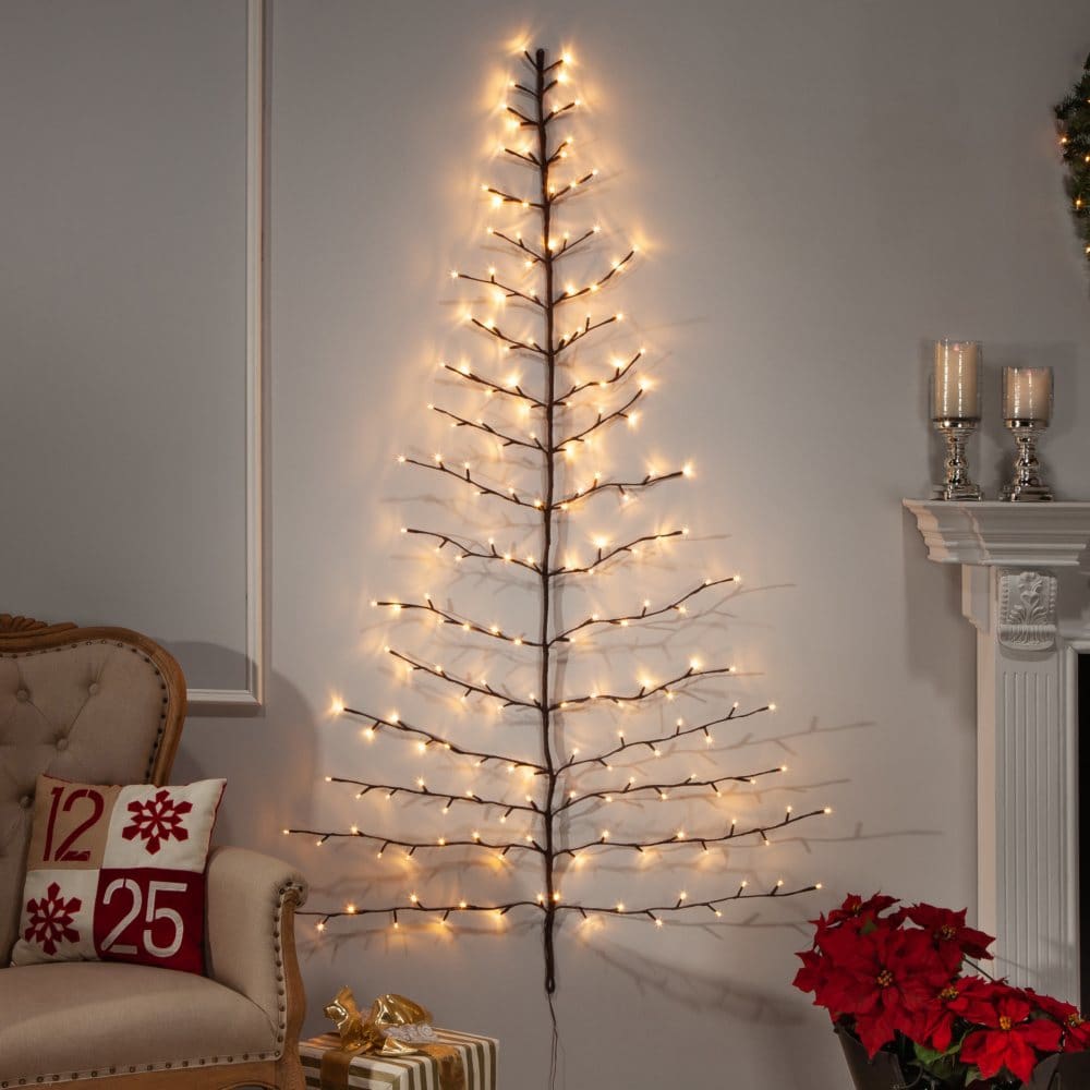 6’ Electric Tree Shape Birch Wall Hanging with Timer Feature - Indoor Christmas Decor - ShelHealth