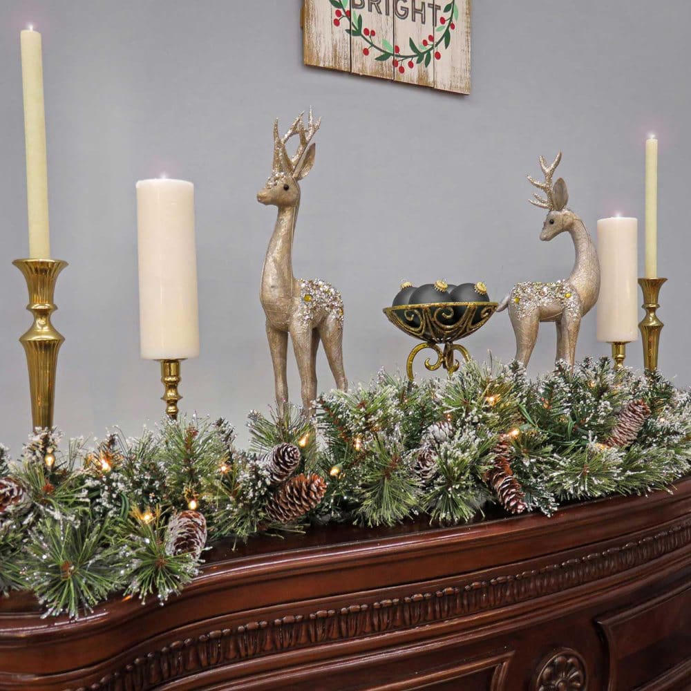 6’ Glittery Bristle Pine Mantel Swag with Pre-Lit Lights - Wreaths Garlands & Topiary - 6’