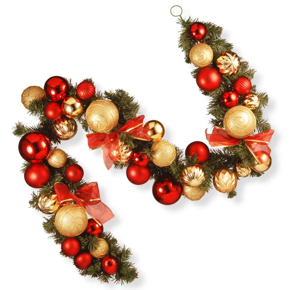 6’ Gold and Red Ornament Garland - Wreaths Garlands & Topiary - 6’