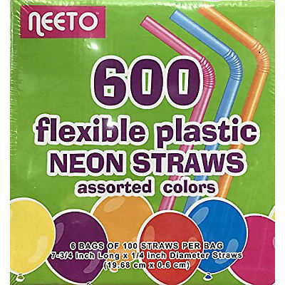 Neeto Flexible Plastic Neon Straws, 600 ct. - Multicolor