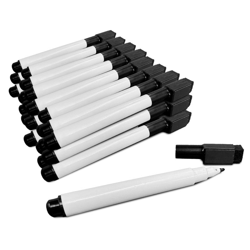 Dry Erase Marker Black 24Ct with  Magnetic Eraser Cap (Pack of 2)