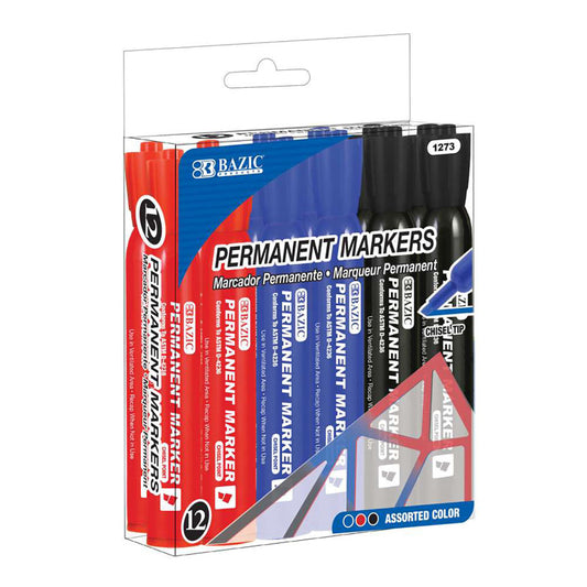 12Ct Permanent Markers Asst Colors Chisel Tip Desk Style (Pack of 8)