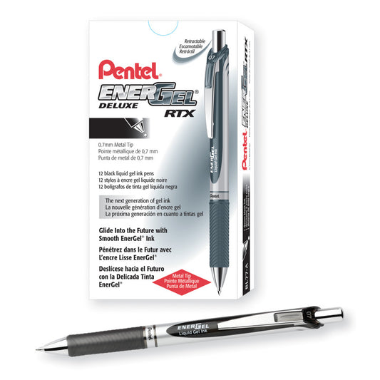 Energel Rtx Retract Gel Pen Blk 1Dz 0.7Mm Metal Tip