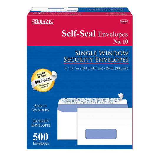 Self-Seal Security Envelopes 500Ct Single Window No. 10
