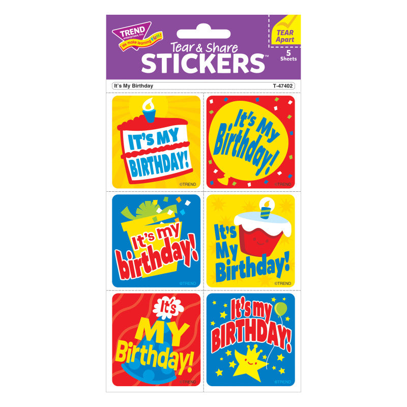 Its My Birthday Stickers Tear & Share (Pack of 12)