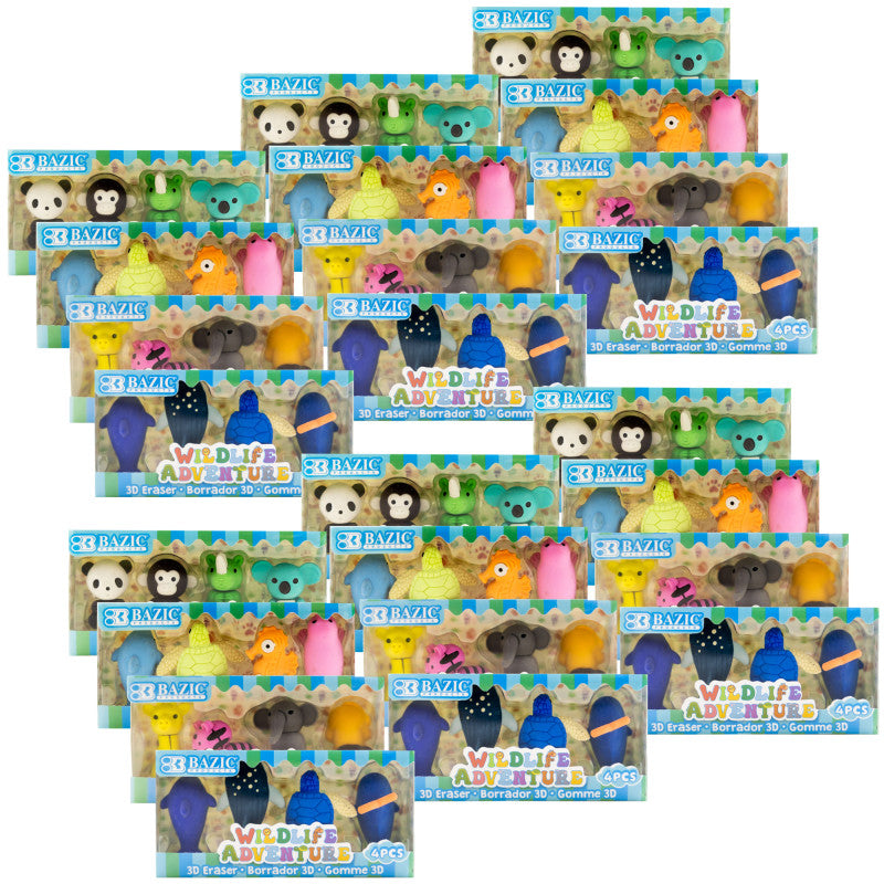 Wildlife 3D Eraser Sets 24 Packs