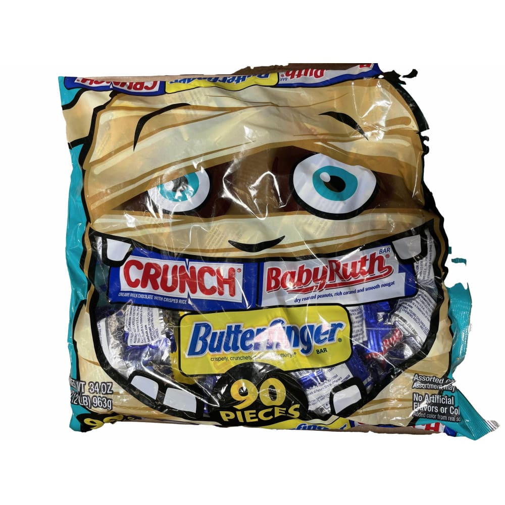 Assorted 90 Count, Butterfinger, CRUNCH, Baby Ruth and 100 Grand, Assorted Mini Size Chocolate Candy Bars Monster Bag, Great for Halloween Candy, 34 oz