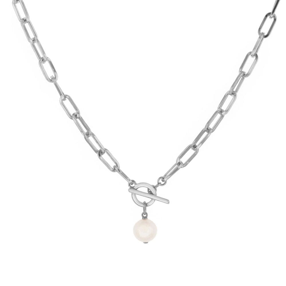 925 Italian Paperclip Toggle Necklace with 12mm Freshwater Cultured Pearl 18 - Silver - 925