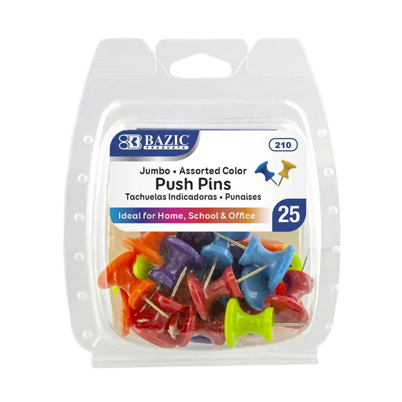 Jumbo Push Pins 25Ct Asst Color (Pack of 12)