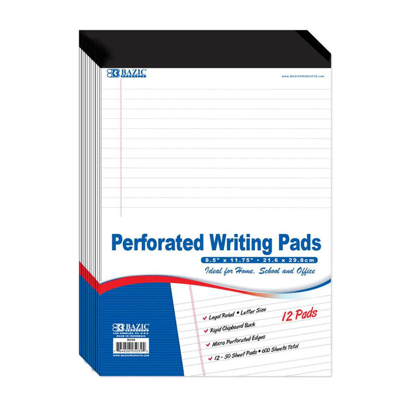 White Perforated Writing Pads 12Ct 50 Sheets/Pad 8.5X11.75In (Pack of 2)