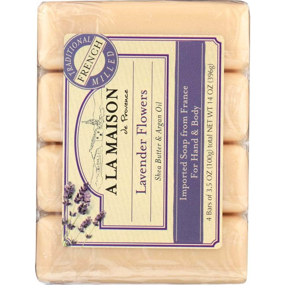A LA MAISON DE PROVENCE A La Maison De Provence Traditional French Milled Bar Soap Value Pack Lavender Flowers 4 Bars, 14 Oz