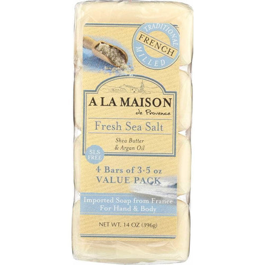 A LA MAISON DE PROVENCE A La Maison Fresh Sea Salt Bar Soap 4 Bars Value Pack, 14 Oz