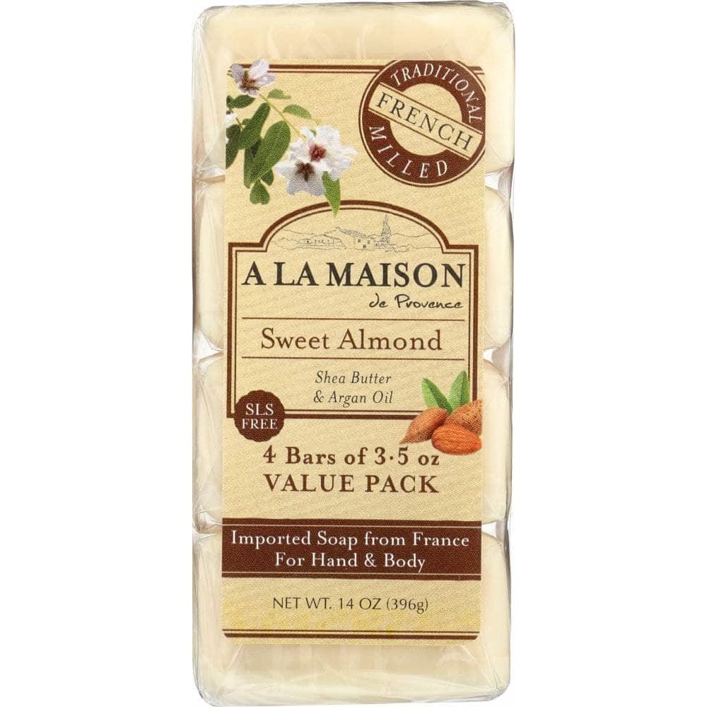 A LA MAISON DE PROVENCE A La Maison Sweet Almond Bar Soap 4 Bars Value Pack, 14 Oz
