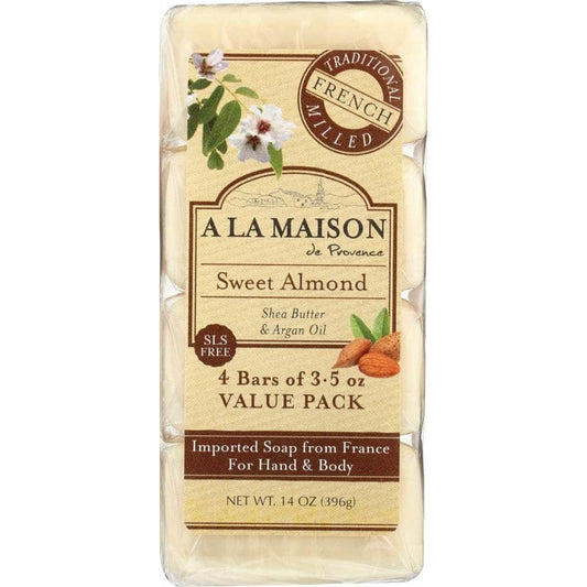 A LA MAISON DE PROVENCE A La Maison Sweet Almond Bar Soap 4 Bars Value Pack, 14 Oz