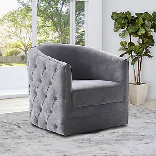 Abbyson Angelica Polyester Fabric Swivel Chair - Charcoal - Home/Furniture/Living Room Furniture/Chairs & Recliners/ - Abbyson