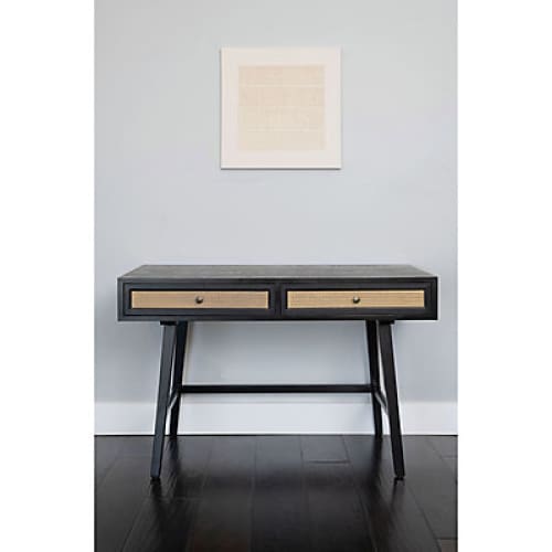 Abbyson Sierra 47 Inches Wide Cane Writing Desk - Black - Home/Furniture/Office Furniture/Office Chairs Desks & Mats/ - Abbyson