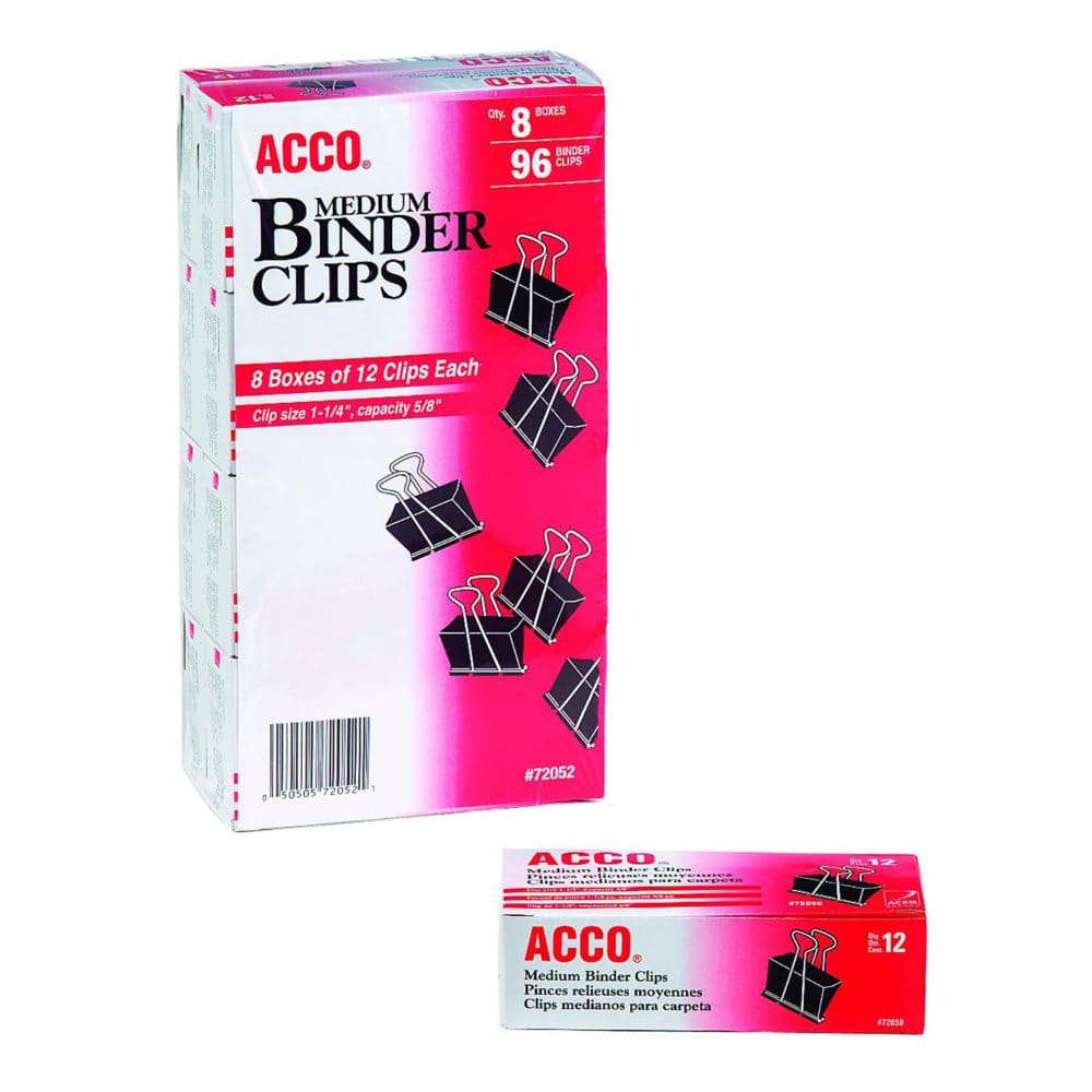 ACCO Binder Clips Medium 12/Box 8 Pack - Desk Accessories & Office Supplies - ACCO