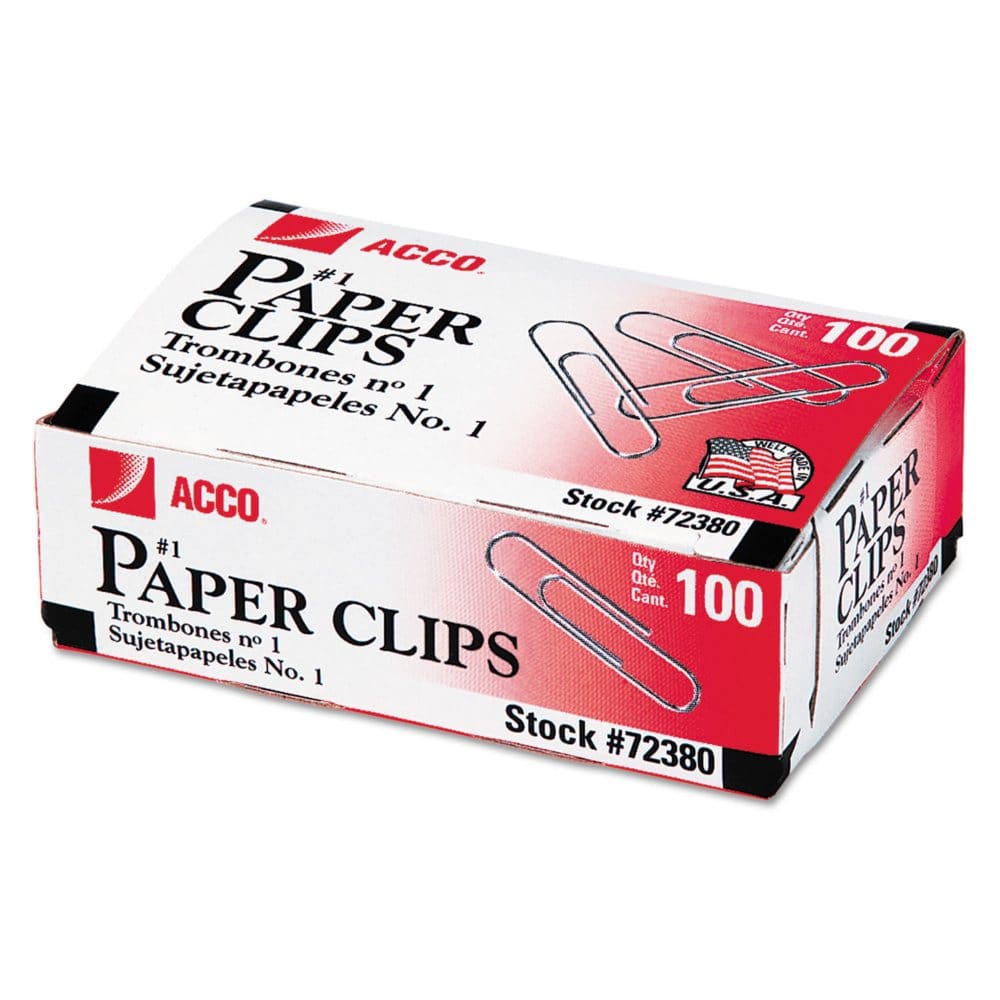 ACCO - Paper Clips #1 Size Smooth 100 Count - 10 Pack (Pack of 4) - Desk Accessories & Office Supplies - ACCO
