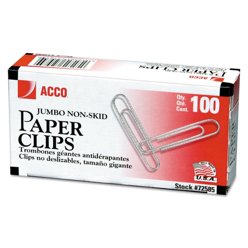 ACCO - Paper Clips Jumbo Non-Skid 100 Count - 10 Pack (Pack of 2) - Desk Accessories & Office Supplies - ACCO