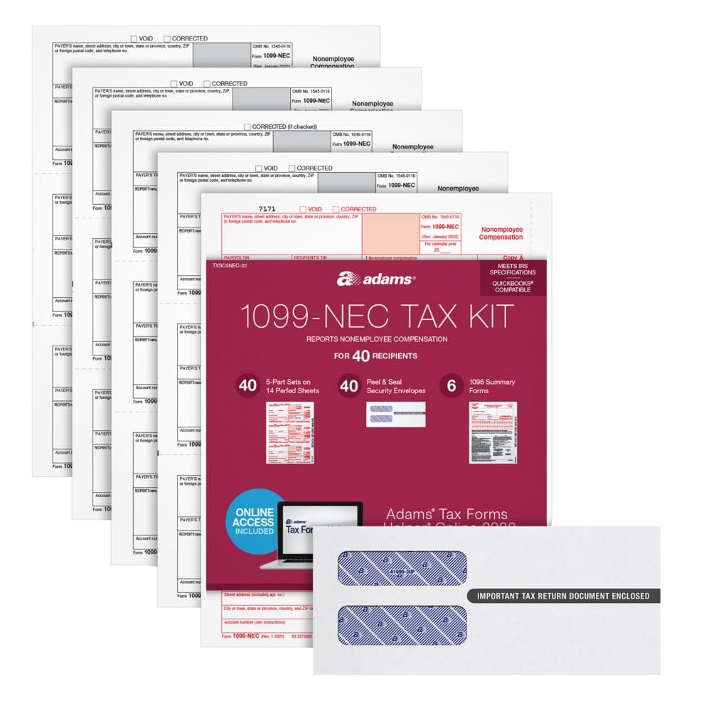 Adams 1099-NEC 2022 Tax Forms Kit + Tax Forms Helper Online 40 pk. - Business & Time Cards - Adams