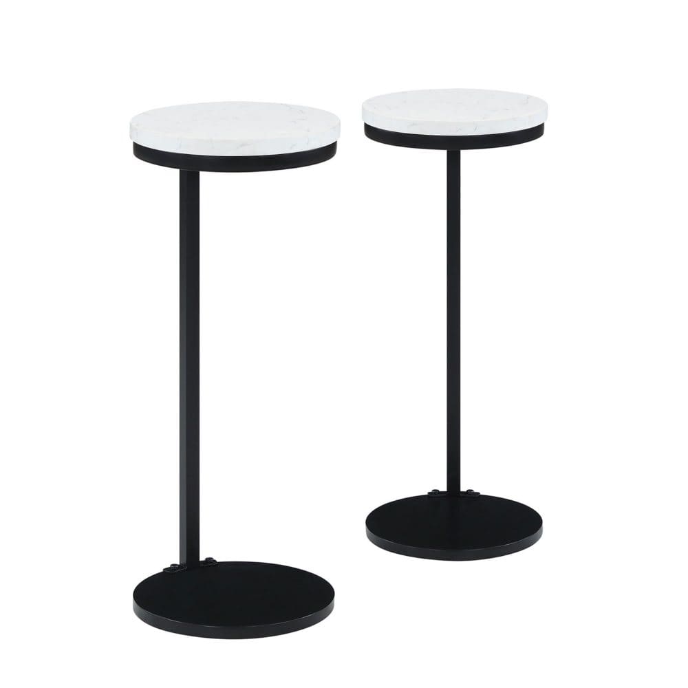 Adley Round Side Tables with Faux Marble Top and Black Metal Base Set of 2 - End Tables - ShelHealth