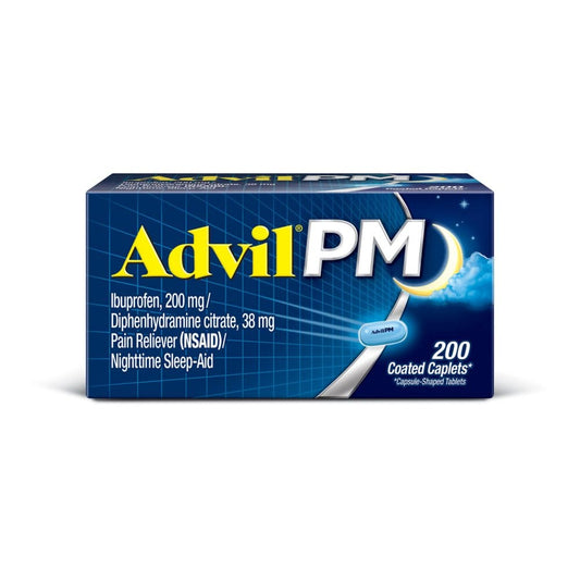 Advil PM Pain Reliever / Nighttime Sleep Aid Caplet 200 mg. Ibuprofen & 38 mg. Diphenhydramine (200 ct.) - HSA & FSA - Medicine Cabinet -
