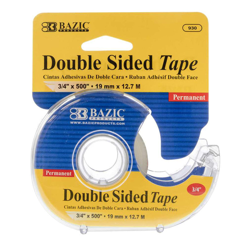Double Sided Permanent Tape with Dispenser .75 X 500In (Pack of 12)