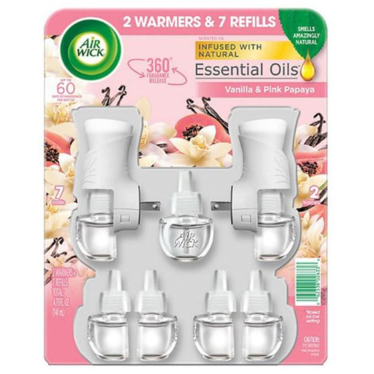 Air Wick Scented Oil Air Freshener Kit Vanilla & Pink Papaya (2 Warmers +7 Refills) - Air Freshener - Air Wick