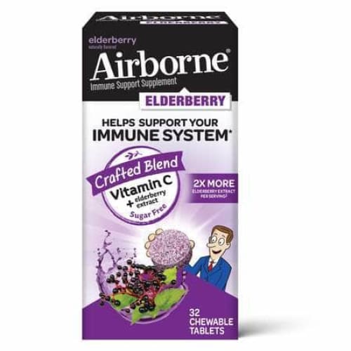 AIRBORNE AIRBORNE Elderberry Immune Support Chewable Tablets, 32 tb