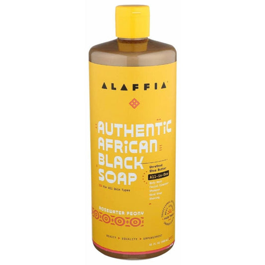 ALAFFIA ALAFFIA Authentic African Black Soap All In One Rosewater Peony, 32 fo
