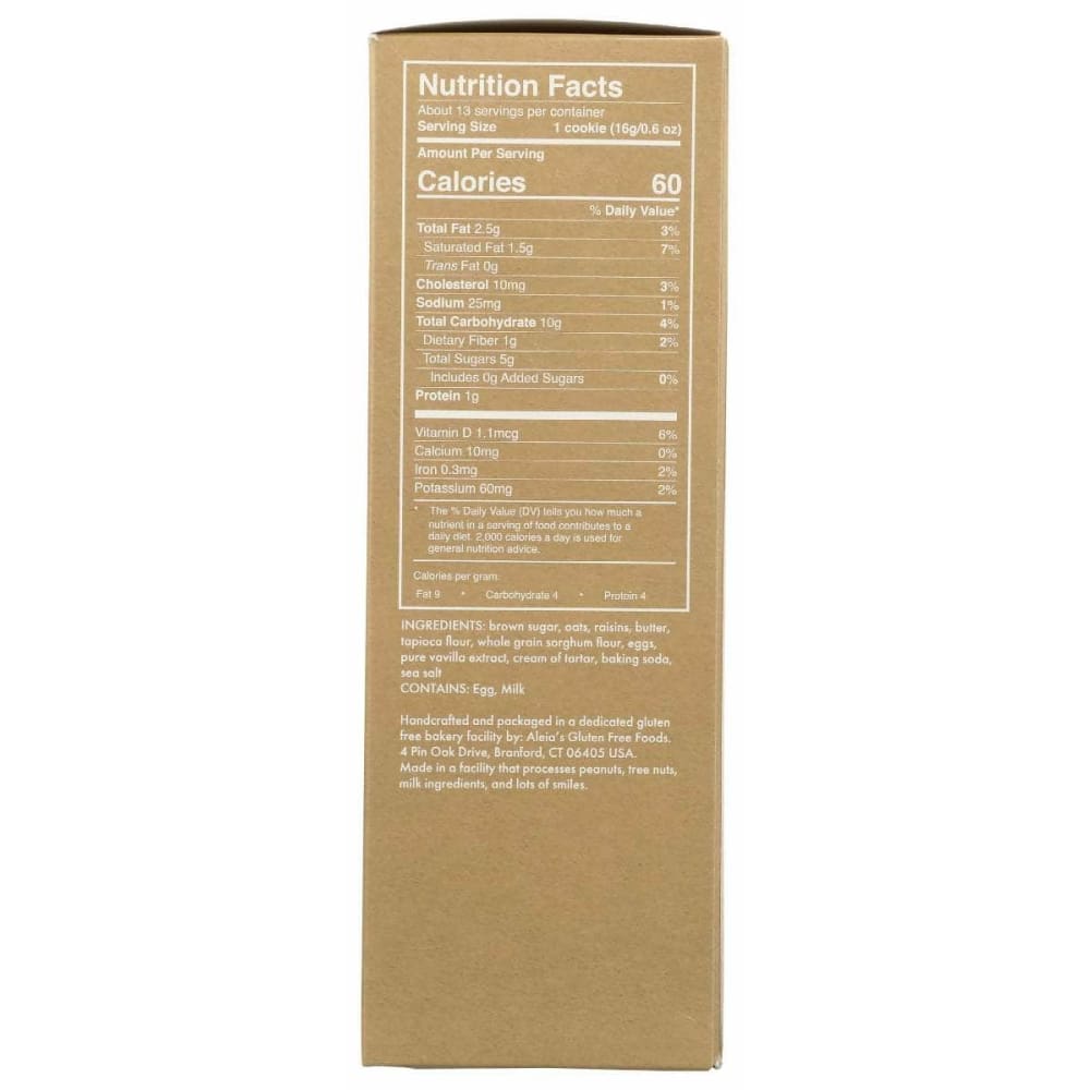 ALEIAS Grocery > Snacks > Cookies ALEIAS: Gluten Free Oatmeal Raisin Cookies, 9 oz