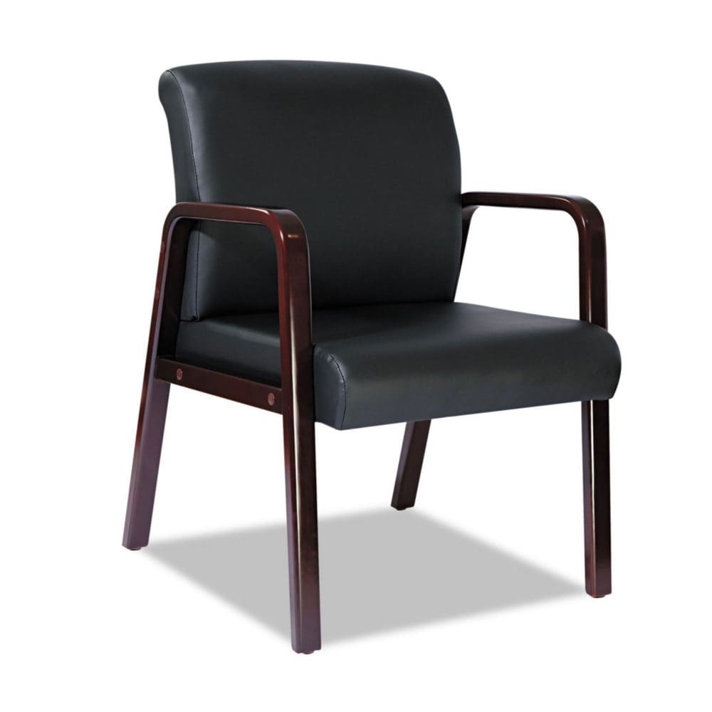 Alera Reception Lounge Series Leather Guest Chair Mahogany/Black - Guest & Reception Furniture - Alera