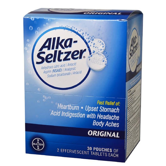 Alka-Seltzer Original Effervescent Pain Relief Tablets (30 Pouches of 2 Tablets Each) - Digestion & Nausea - Alka-Seltzer