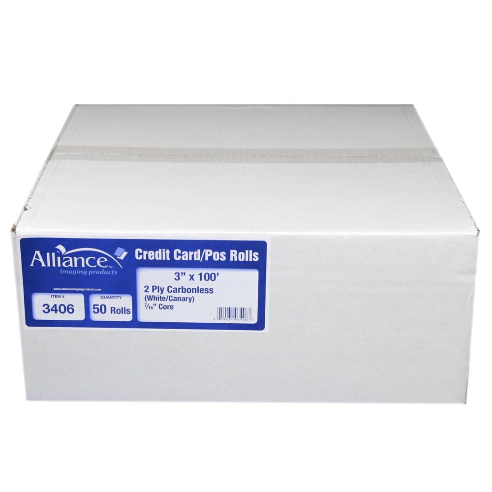 Alliance 2-Ply Carbonless Receipt Rolls 3x100’ White/Canary 50 Rolls - Copy & Multipurpose Paper - Alliance