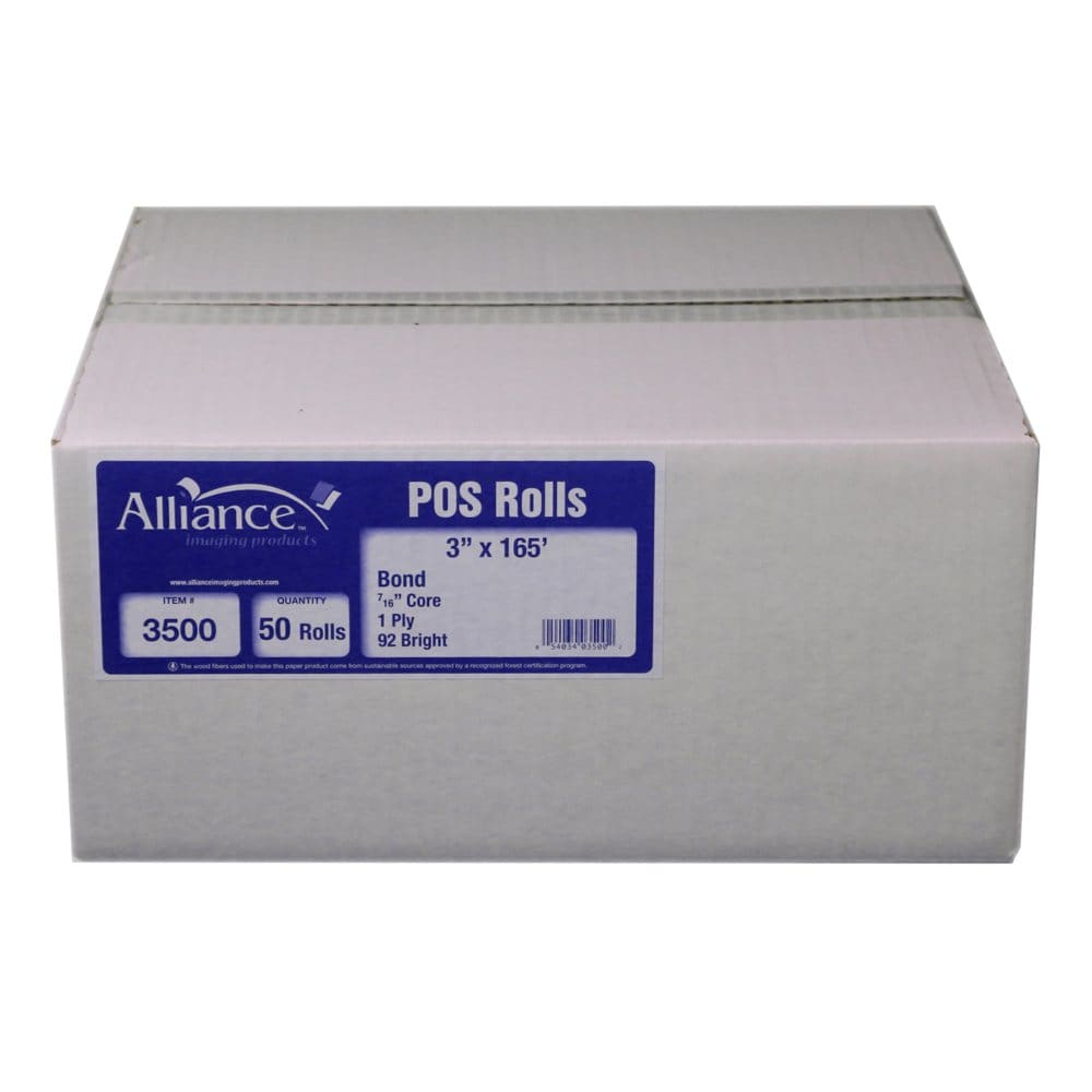 Alliance Bond Paper Receipt Rolls 3x165’ 50 Rolls - Copy & Multipurpose Paper - Alliance