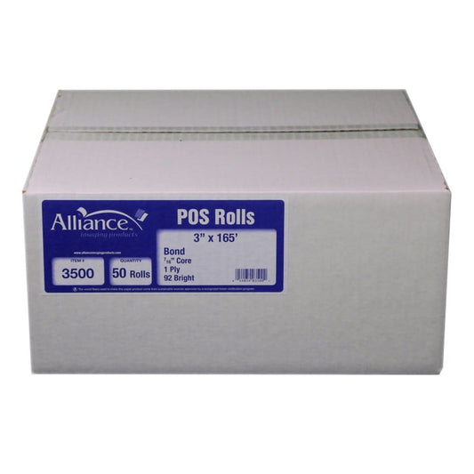 Alliance Bond Paper Receipt Rolls 3x165’ 50 Rolls - Copy & Multipurpose Paper - Alliance