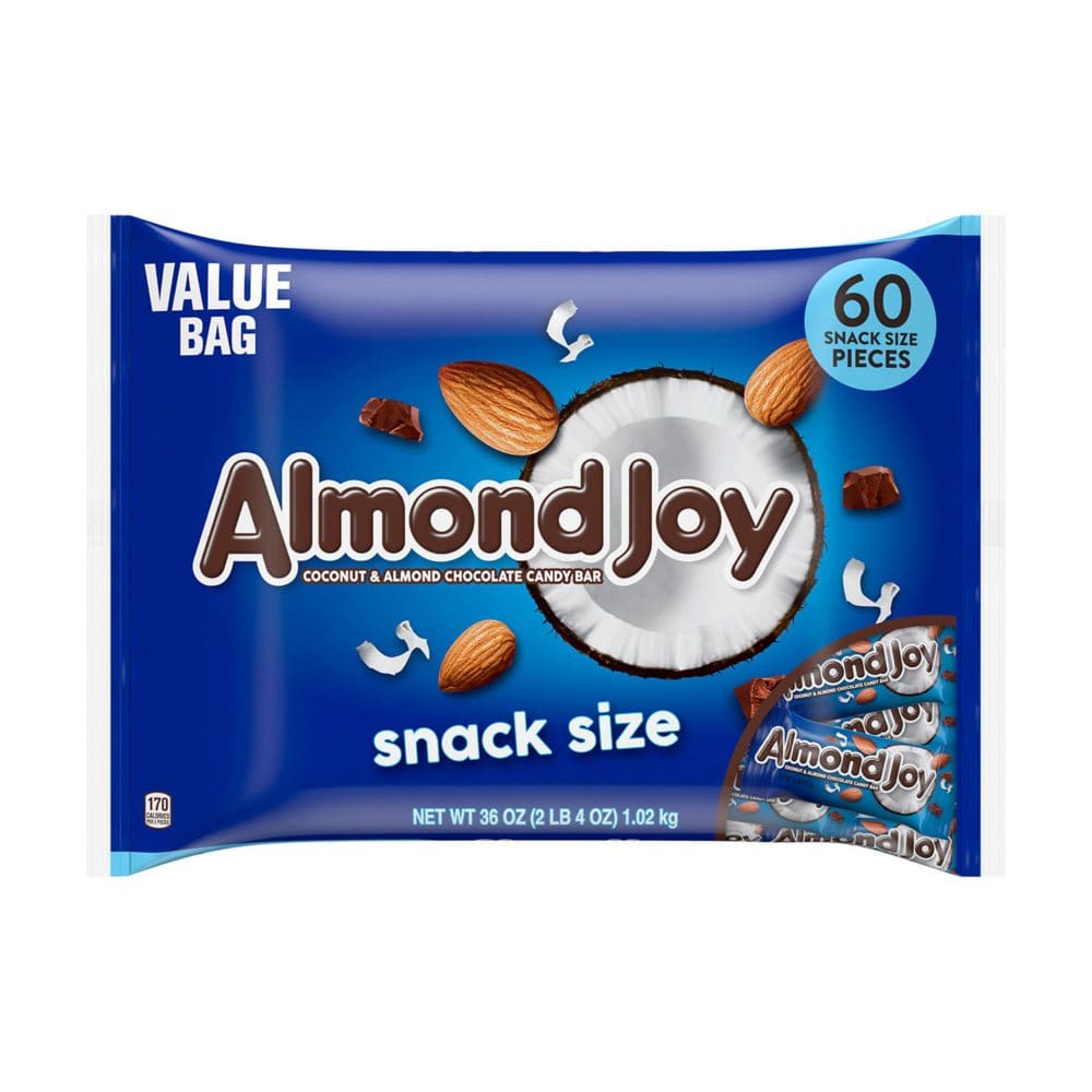 Almond Joy Coconut & Almond Chocolate Candy Snack Size Bar Value Pack Laydown Bag (36 oz. 60 ct.) - Candy - Almond