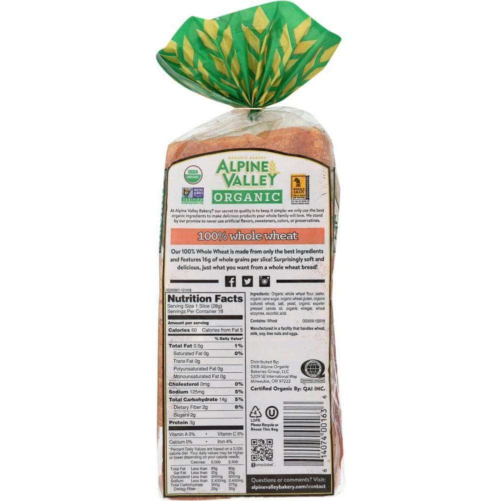 Alpine Valley Alpine Valley 100% Whole Wheat Honey, 18 oz