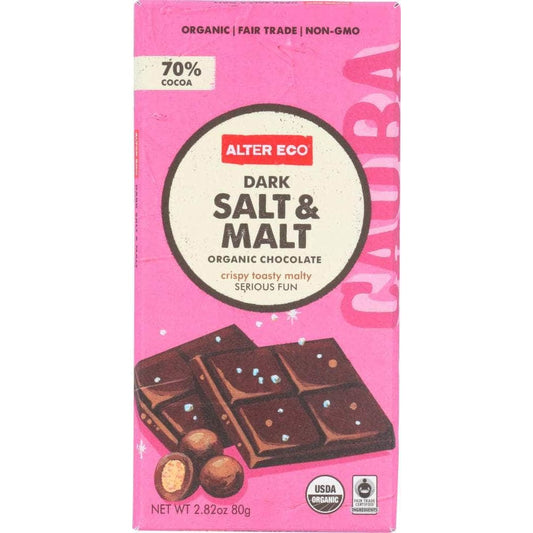 Alter Eco Alter Eco Dark Salt Malt Chocolate Bar Organic, 2.82 oz