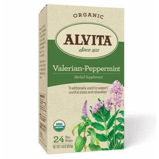 ALVITA Grocery > Beverages > Coffee, Tea & Hot Cocoa ALVITA: Tea Hrbl Valerian Ppprmnt Org, 24 bg