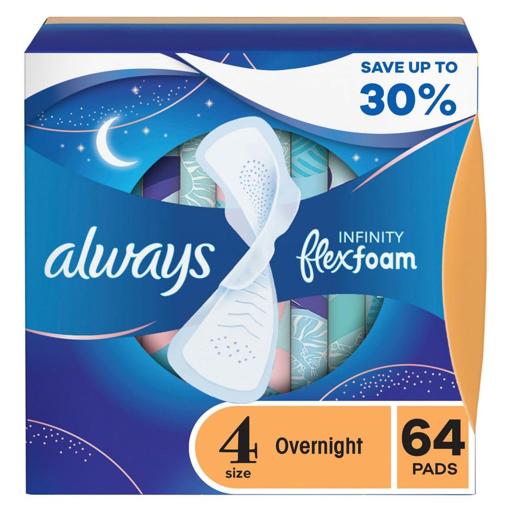 Always Infinity FlexFoam Overnight Pads with Wings Unscented - Size 4 (64 ct.) - Feminine Care - Always