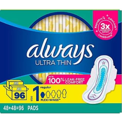 Always Ultra Thin Regular Pads Unscented - Size 1 (96 ct.) - Liners & Pads - Always