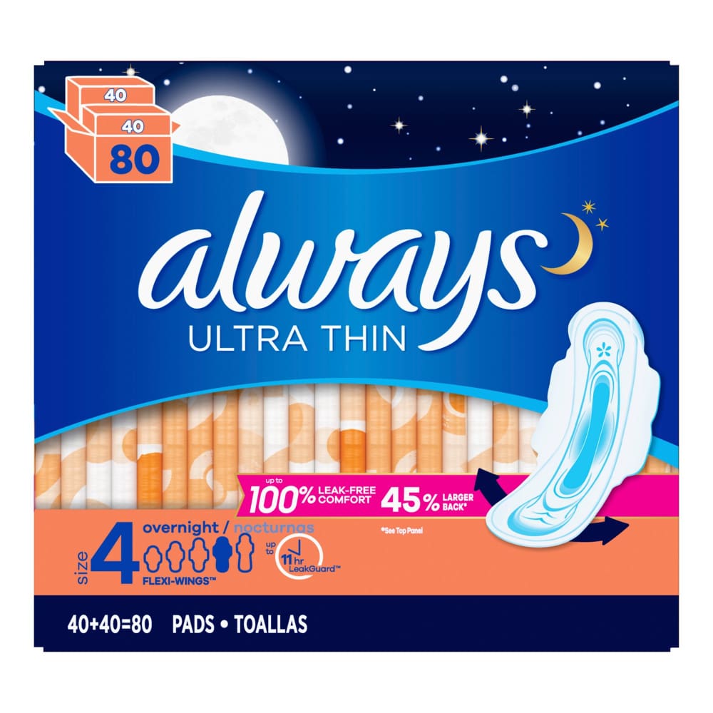 Always Ultra Thin Size 4 Overnight Pads 80 ct. - Always