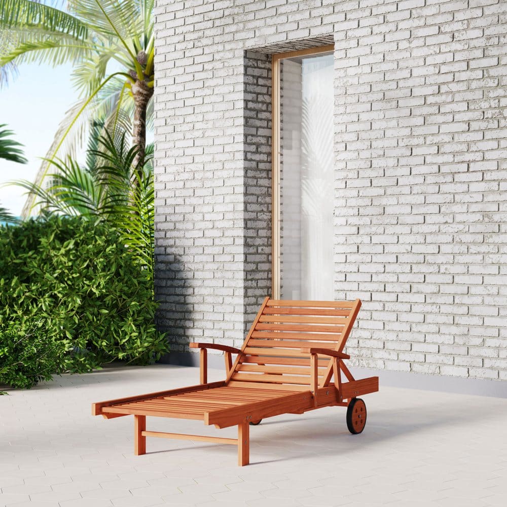 Amazonia Finland 100% FSC Reclining Chaise Lounge with Wheels and Tray - Outdoor Lounge Furniture - Amazonia