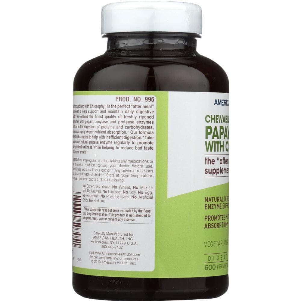 American Health American Health Papaya Enzyme with Chlorophyll Chewable, 600 Tablets