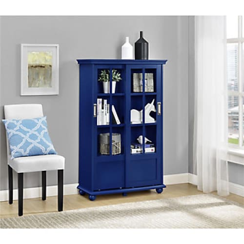 Ameriwood Home Aaron Lane Bookcase with Sliding Glass Doors - Blue - Home/Office & School Supplies/Office Decor/ - ShelHealth