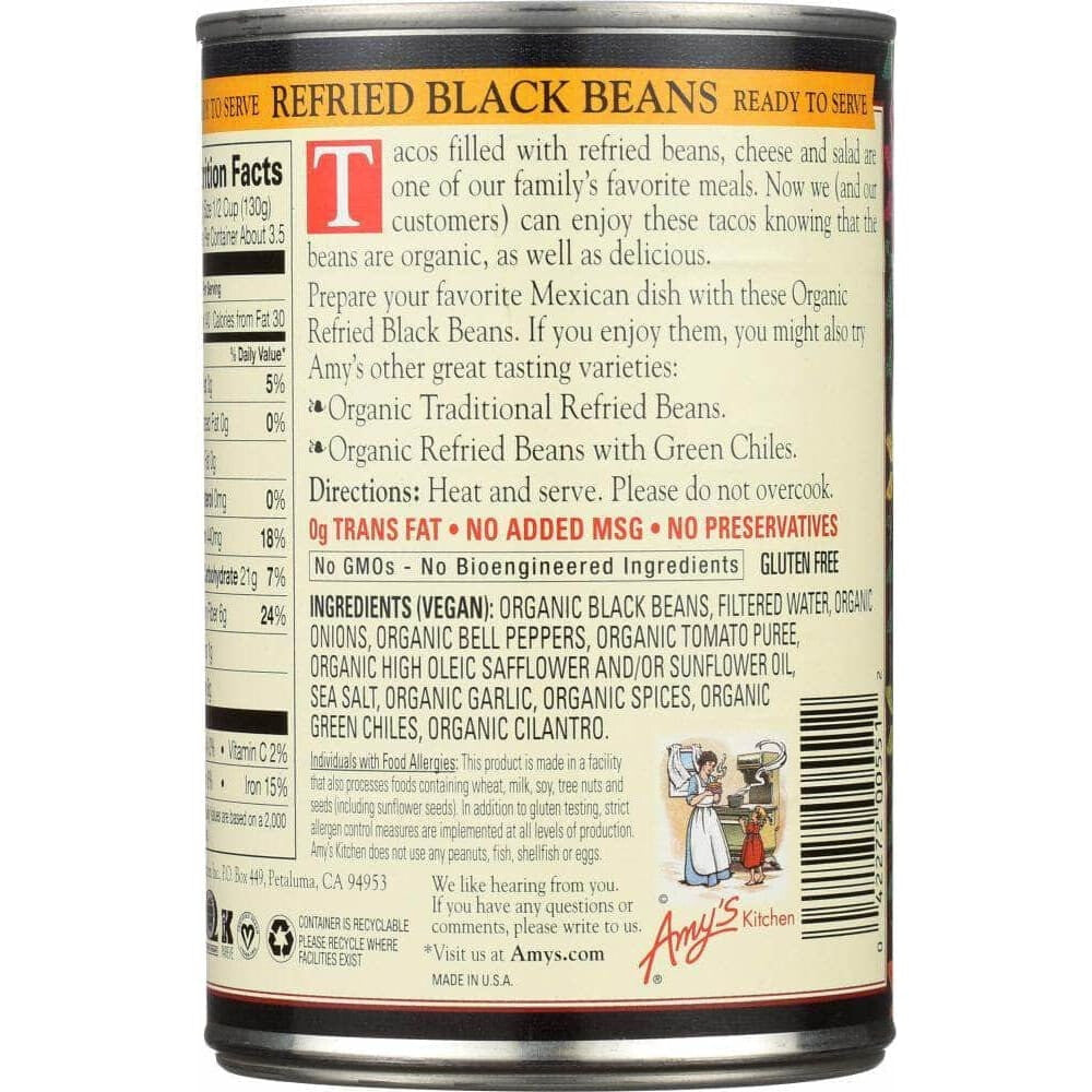 Amys Amys Bean Refried Black Gluten Free, 15.4 oz