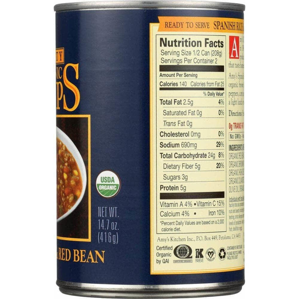 Amys Amy's Organic Hearty Spanish Rice & Red Bean Soup, 14.7 Oz