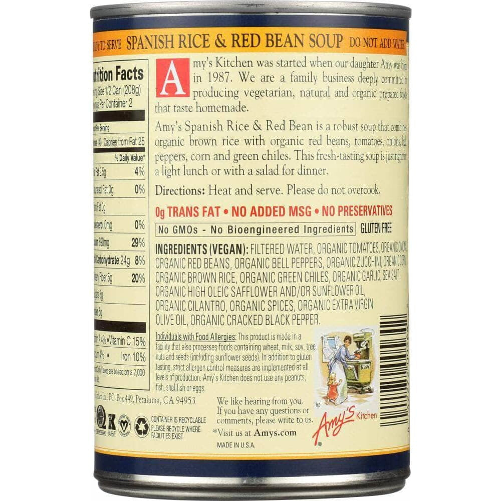 Amys Amy's Organic Hearty Spanish Rice & Red Bean Soup, 14.7 Oz