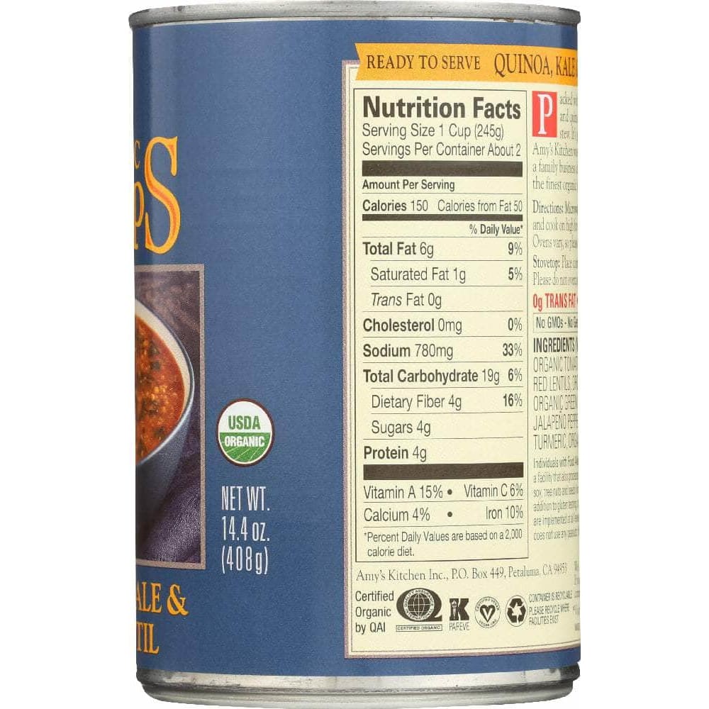 AMYS Amy'S Organic Quinoa, Kale, And Red Lentil Soup, 14.4 Oz